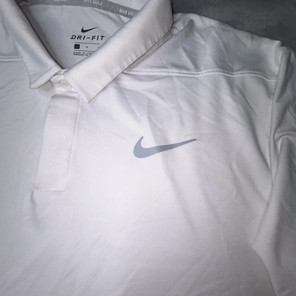 Nike Golf Dri-FIT Polo Shirt White Striped The Woodlands CC Mens Large